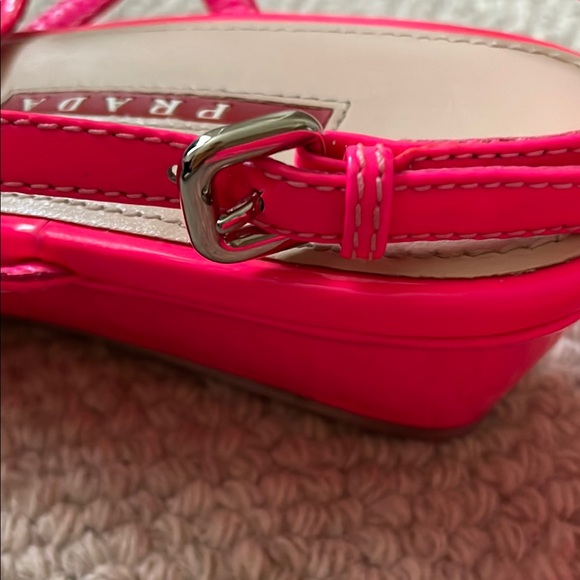 Prada Neon Pink Patent Leather Sandals, Wedge Heel, Size 8 1/2 - Picture 9 of 10